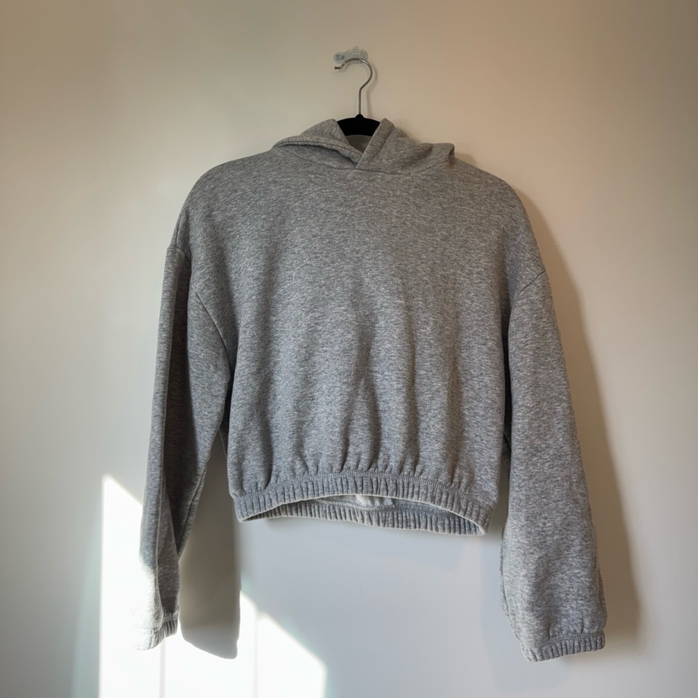Zara Gray Cropped Hoodie Small